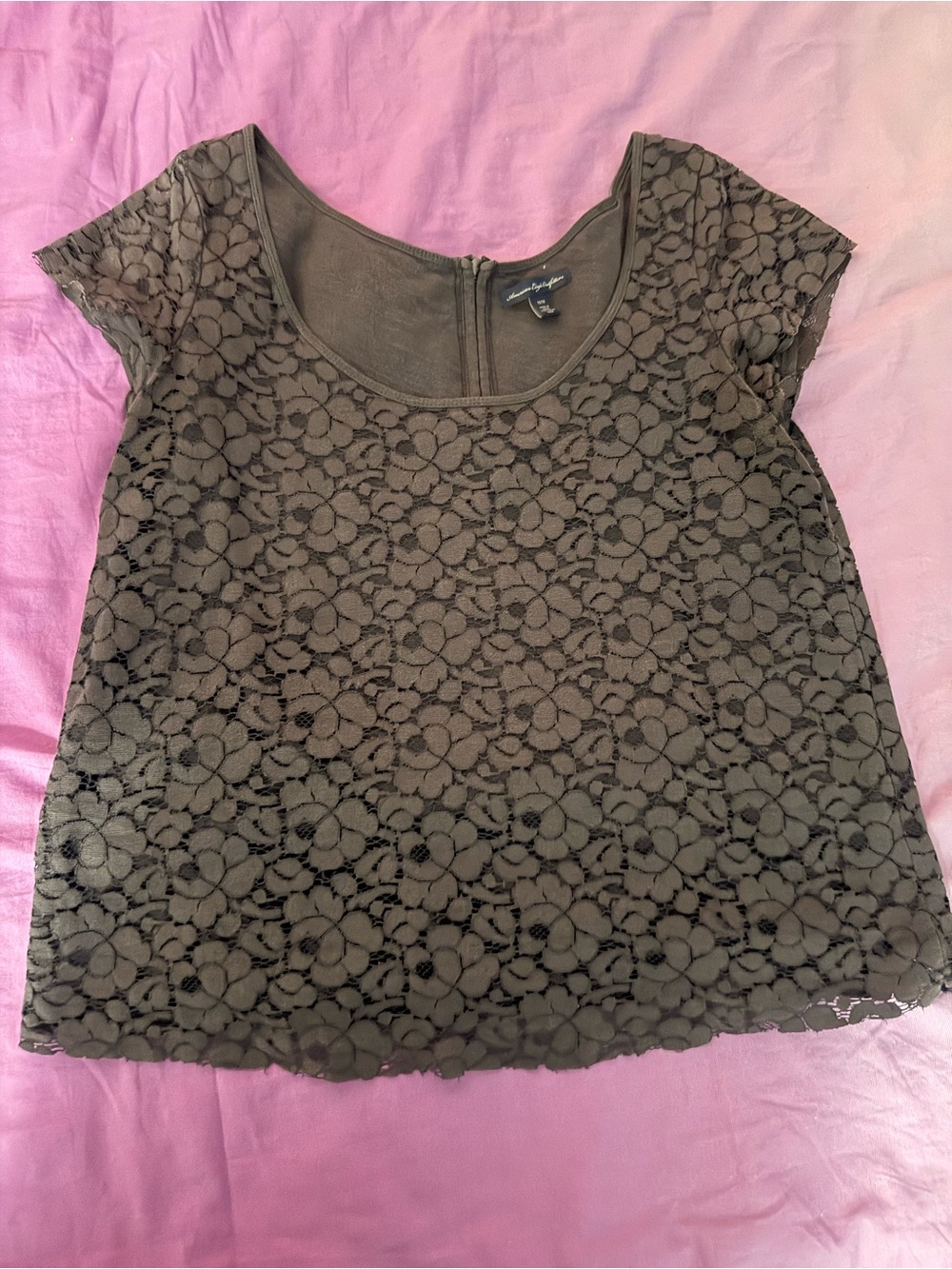 American Eagle Outfitters grey Floral Lace Short Sleeve Top